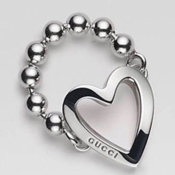Gucci Logo Sterling Silver Open Heart Ring BRAND NEW WITH ALL PACKAGING INCLUDED - Picture 7 of 13